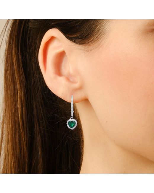Kylie Harper White May Emerald Birthstone Heart-Cut Halo Leverback Earrings