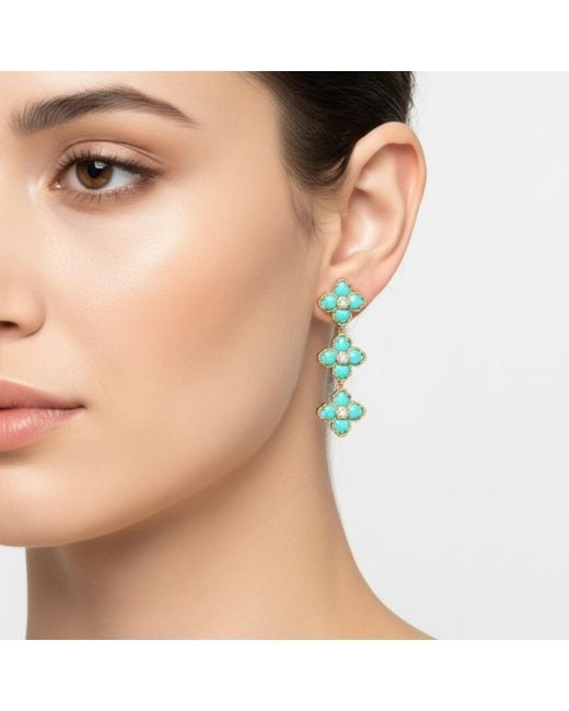 Latelita London Green Flower Clover Triple Drop Earrings Arizona