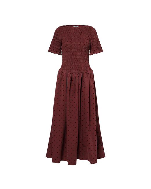 Amy Lynn Red Beatrix Smocked Plum Polka Dot Midi Dress