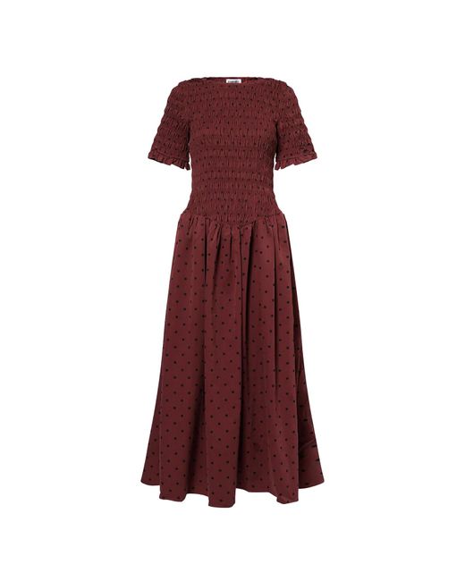 Amy Lynn Red Beatrix Smocked Plum Polka Dot Midi Dress