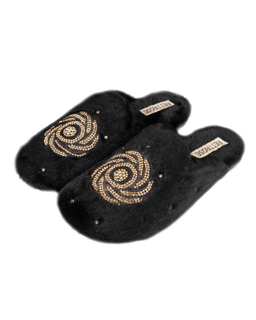 Rettrose Black Morgan Noir Luxury Plush Diamanté Embellished Handmade Slipper