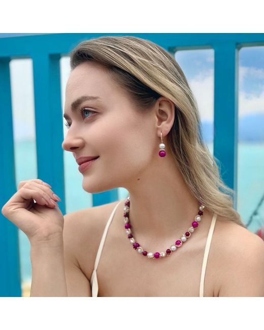 Farra Red Freshwater Pearls With Gemstone Statement Necklace