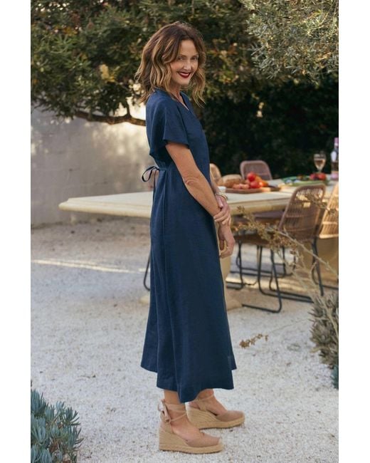 Adrift Clothing Blue Tatum Linen Flutter Sleeve Dress