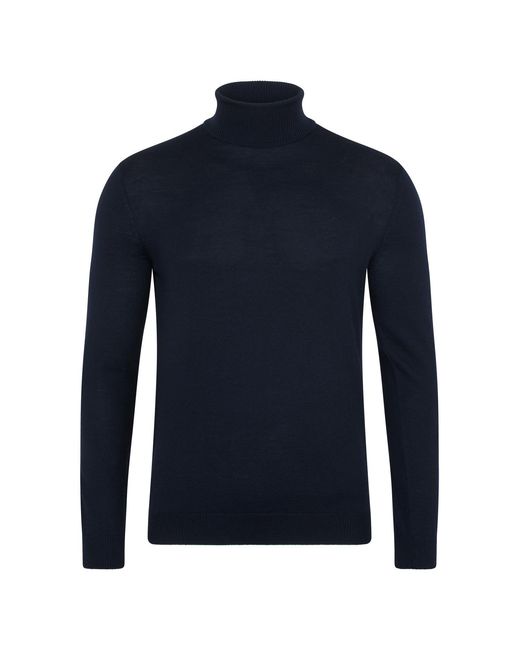 Paul James Knitwear Blue Extra Fine Merino Wool Weston Roll Neck Jumper for men