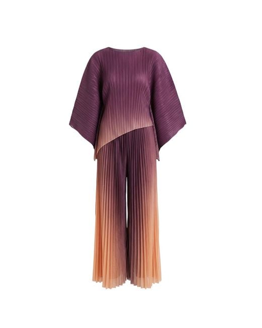 Cy Boutique Purple Full Pleated Tie Dye Color Top And Trousers