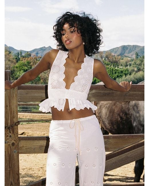 Miss Circle New York White Raia Eyelet Wave Trim Crop Vest Top