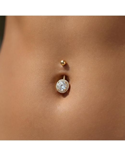 Zahav Jewelry Metallic 10K Solid Round Cz Cluster Belly Ring
