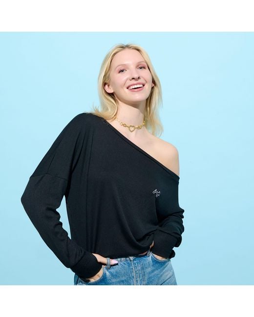 Cloud Haven Black Off The Shoulder Relaxed Logo Tee