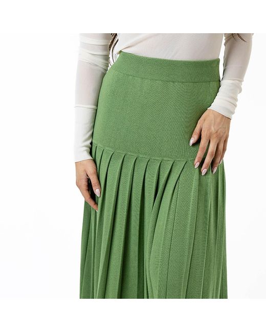 Zenzee Green Silk Cashmere Pleated Skirt