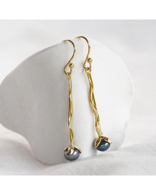 Isla Silver Metallic Molten Pearl Drop Earrings