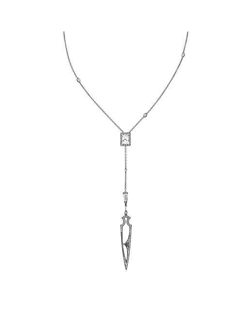 SALLY SKOUFIS Metallic Shield Necklace With Natural Diamond & Made Cz Diamond Stimulant