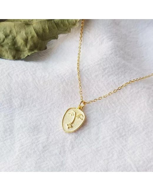 Spero London Metallic Abstract Face Monogram Medal Art Sterling Necklace