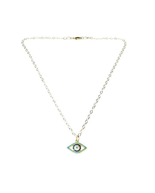 Lexi Jewelry Metallic Evil Eye Necklace With Cubic Zirconia & Aquamarine Colored Accents