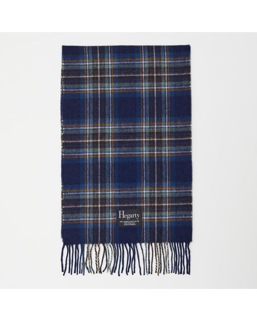 Hegarty Blue Tan Check Tartan Lambswool Scarf