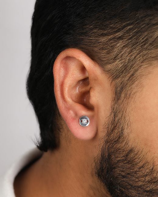 The Jewelz White Evil Eye Solitaire Cz Stud Earrings for men