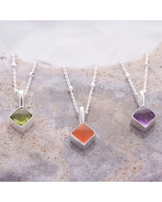 Nellou Jewellery Metallic Diamond Peridot Necklace Birthstone August Sterling
