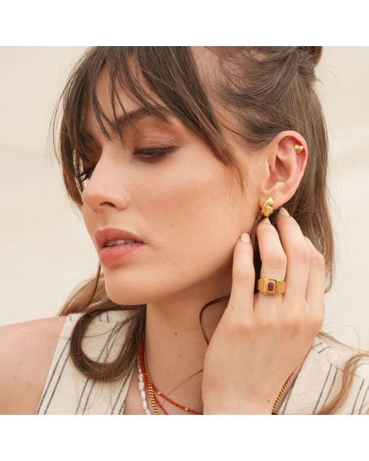 LINYA JEWELLERY Metallic Lina Drop Stone Huggie Earrings