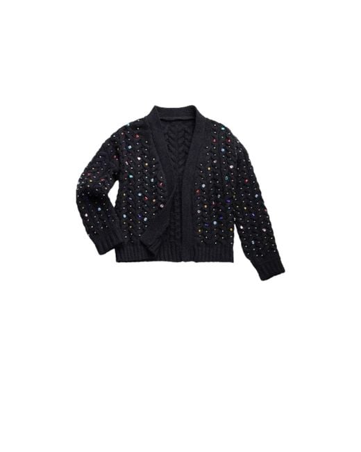 Saachi Blue Cable Knit Cardigan Gemstone Pattern