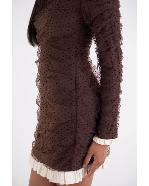 Amy Lynn Brown Edie Polka Swiss Dot Ruffle Hem Mini Dress