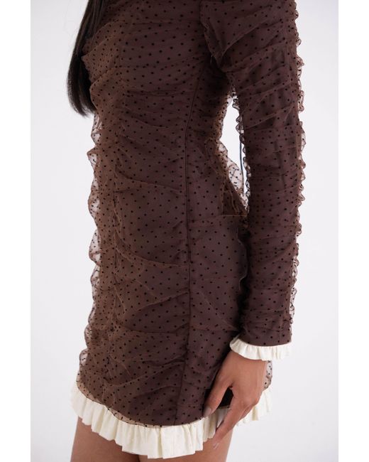 Amy Lynn Brown Edie Polka Swiss Dot Ruffle Hem Mini Dress