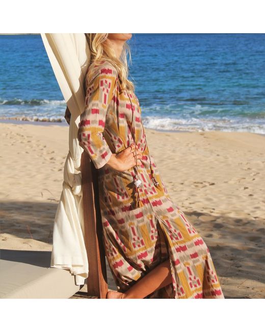 Antra Designs Brown Khaki Smudge Ikat Kaftan