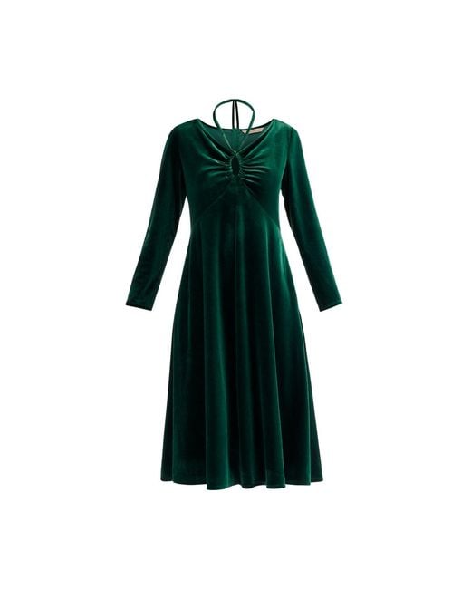 Paisie Green Velvet Tie-Neck Dress
