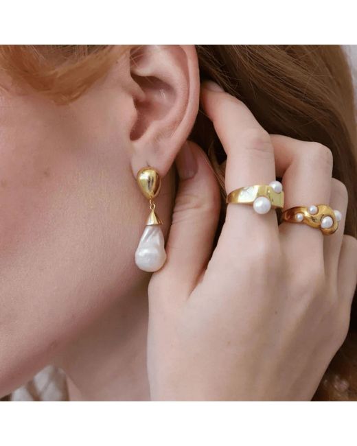 LINYA JEWELLERY Metallic Depi Big Baroque Pearl Earrings