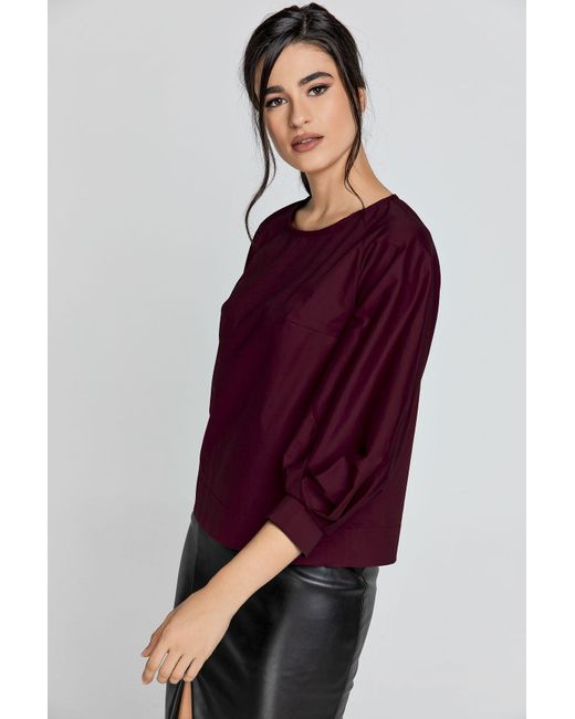 Conquista Purple Wine Color Top With Bishop Sleeves By