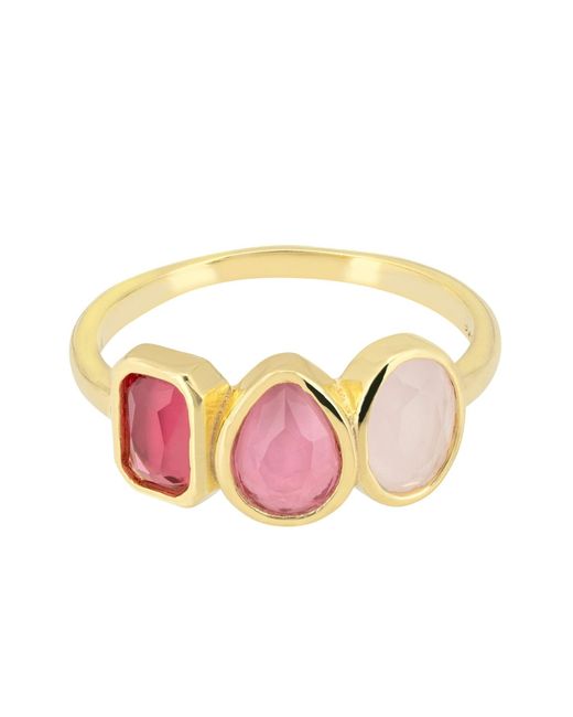 Latelita London Verona Triple Gemstone Ring Gold The Pinks