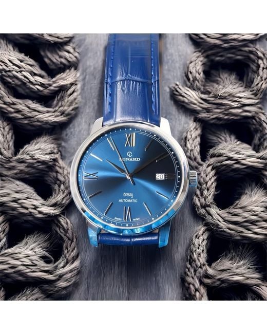 Lonard Watches Blue Dressy Soleil Sellita Sw Automatic Movement Swiss Exposed Case Back for men