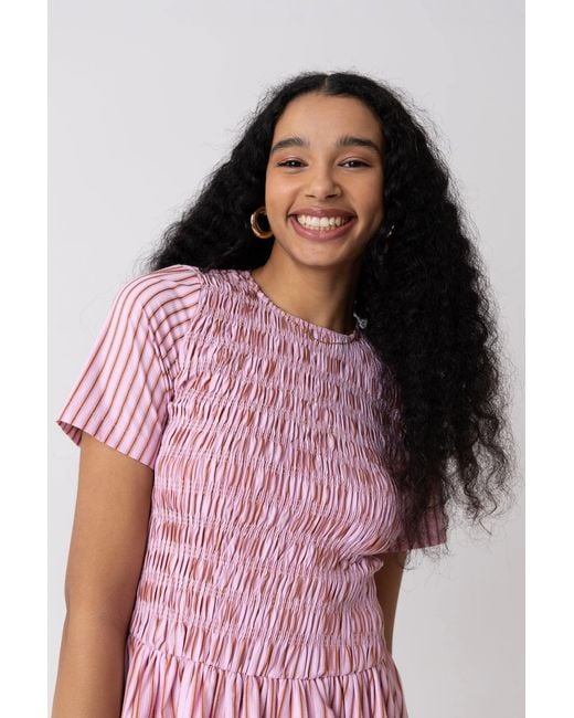 Amy Lynn Pink Eleanor Pure Cotton Stripe Mini Puffball Dress