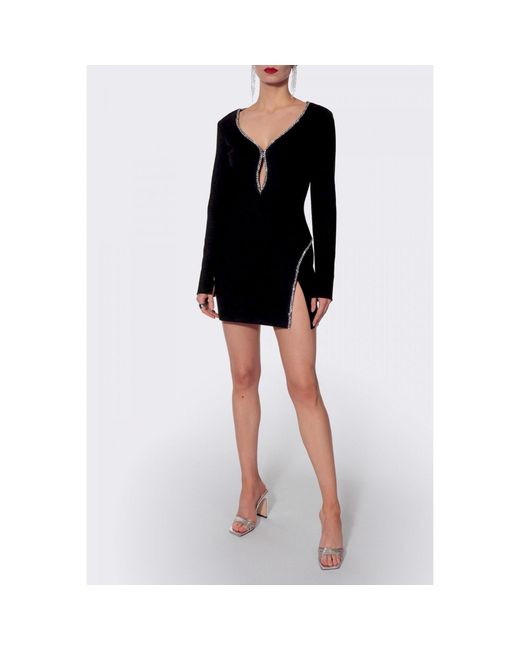AGGI by HALEWSKI Black Lily Mini Party Dress With Long Sleeves