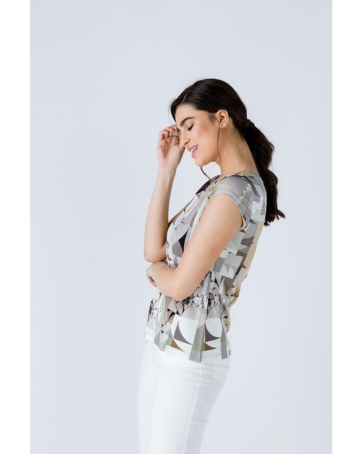 Conquista Gray Geometric Mosaic Viscose Jersey Top