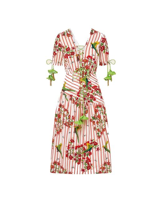 Ashaki Red The Maya Striped Cotton Dress