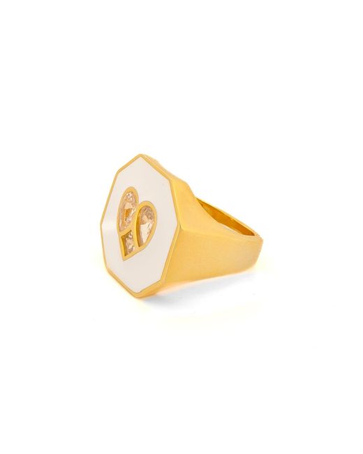 Ebru Jewelry Gray Valentine's Diamond Heart Enamel Statement Ring