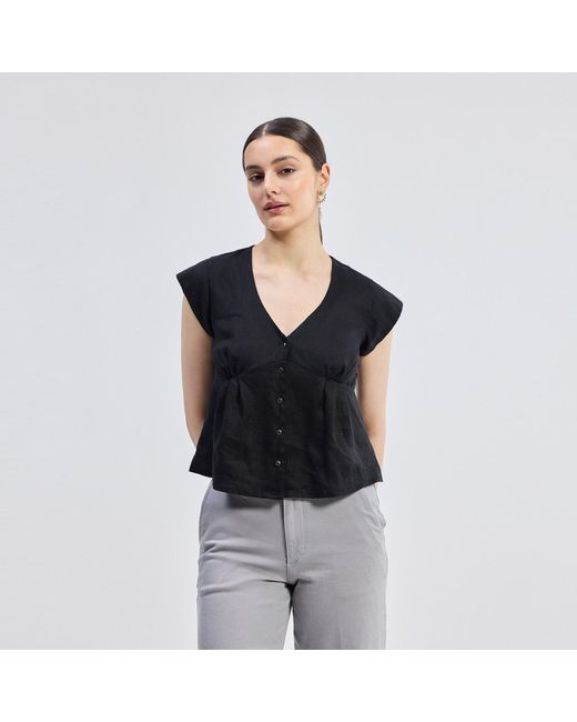 REISTOR Black Deep V-Neck Short Top