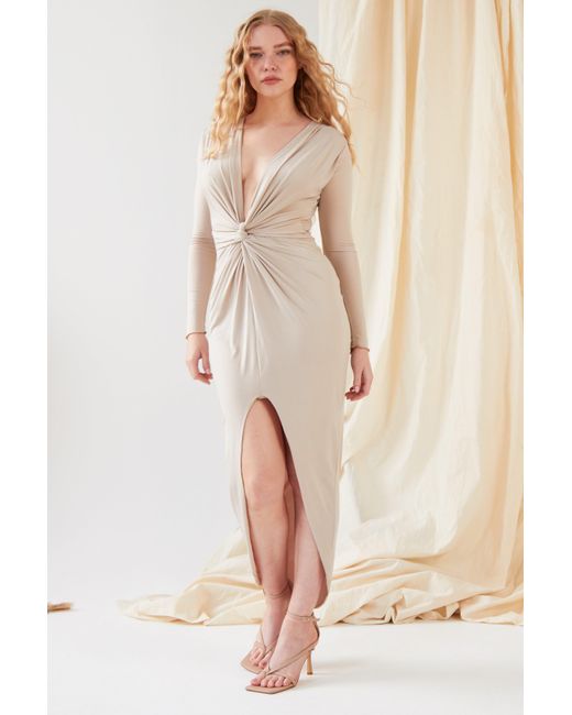 Sarvin Natural Neutrals Low Cut Dress Plunging Neckline