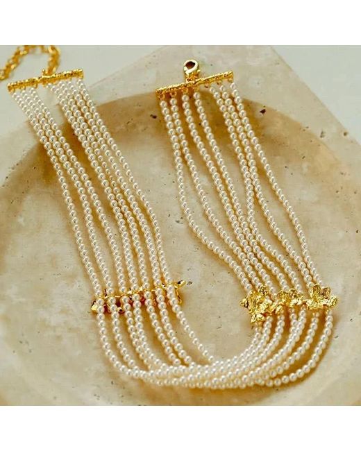 Angel Barocco Metallic Beaded Multi-Strand Shell Pearl Choker Necklace