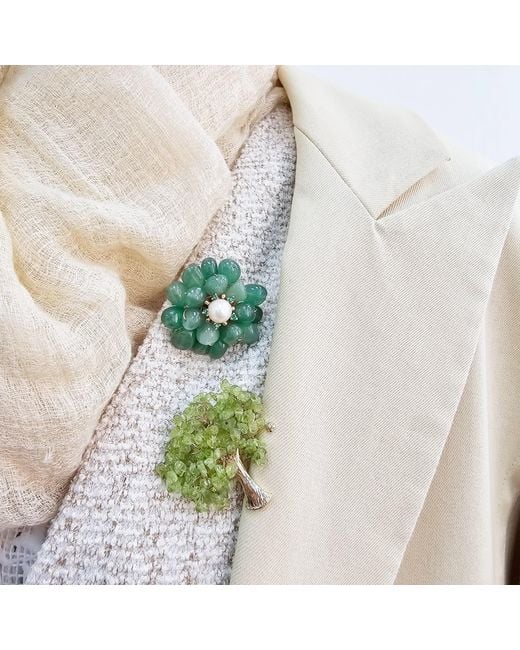 Farra Green Handcrafted Flower Shaped Aventurine Brooch