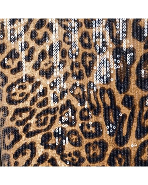 Modenaire Brown Cropped Leopard Print Sequin Blazer With Single Button Closure