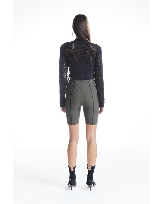 No'design Green Khaki Biker Shorts With Flatlock Detail