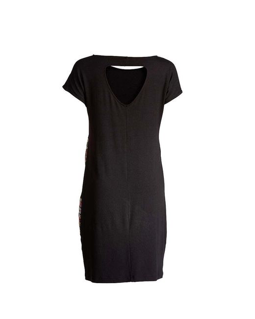 Conquista Black Straight Dress With Print Detail