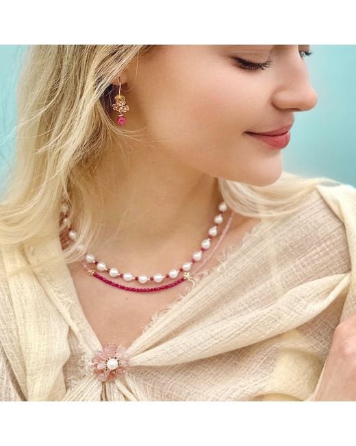 Farra Pink Flower Shaped Rose Quartz Brooch