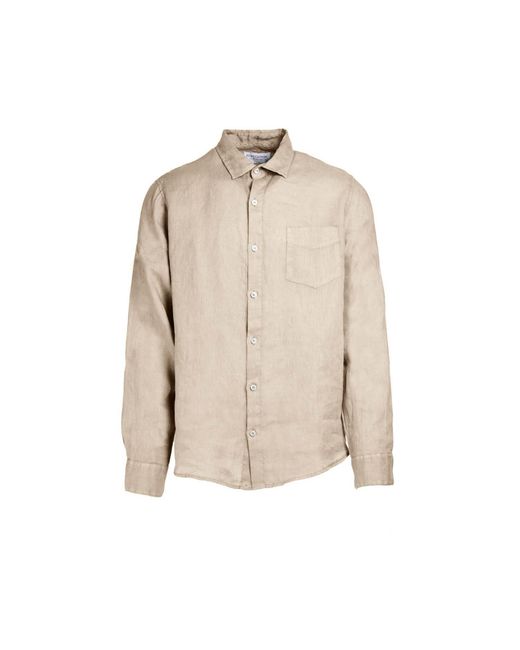 Haris Cotton Natural Neutrals Long Sleeved Front Pocket Linen Shirt for men