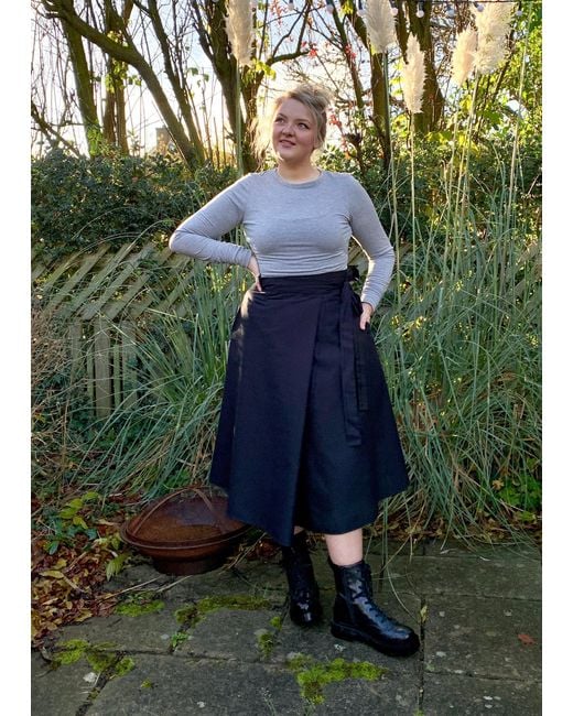 Frock Tales Black Illusion Wrap Midi Skirt