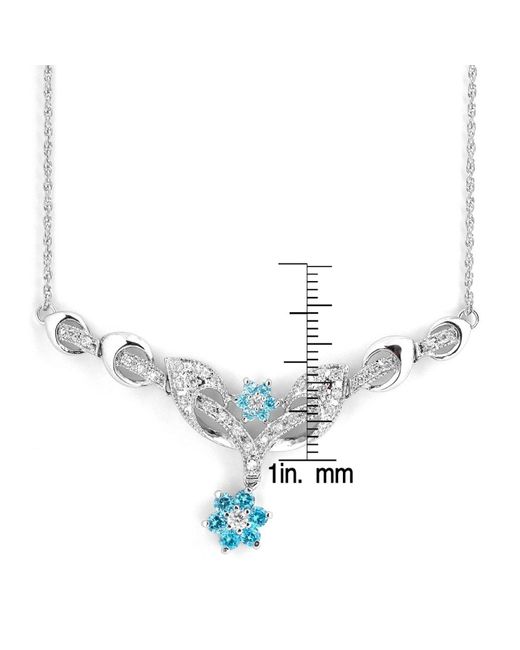 Genevive Jewelry Cubic Zirconia Sterling Silver White Gold Plated Blue Topaz Flower Necklace