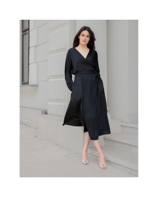 concept A trois Black Wrap Dress With Long Raglan Sleeves