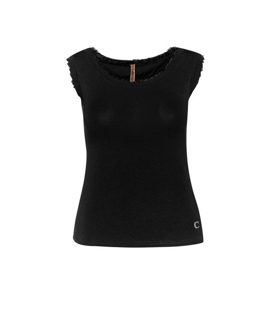 Conquista Black Raw Edge Detail Fashion Top