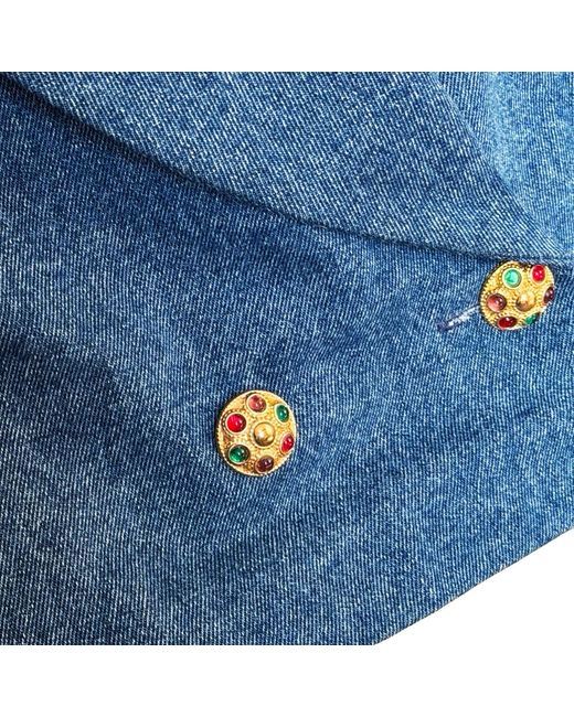 L2R THE LABEL Blue Denim Cropped Double Breasted Blazer
