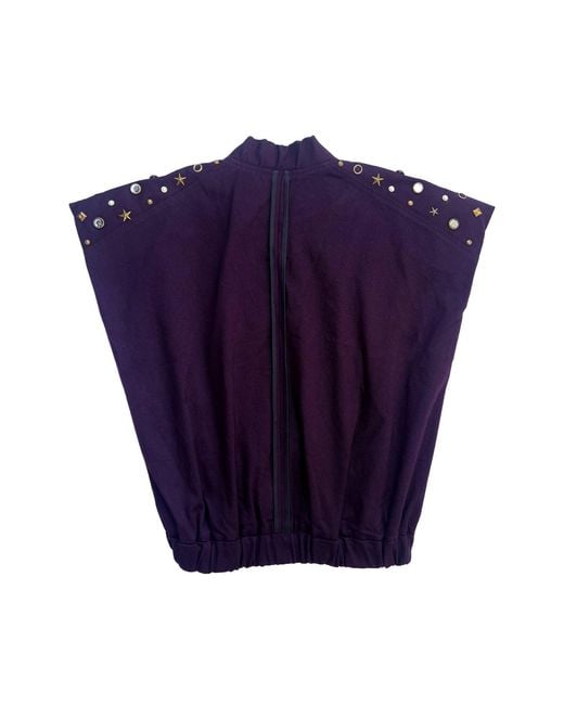L2R THE LABEL Purple Studded Burgundy Sleeveless Bomber Jacket